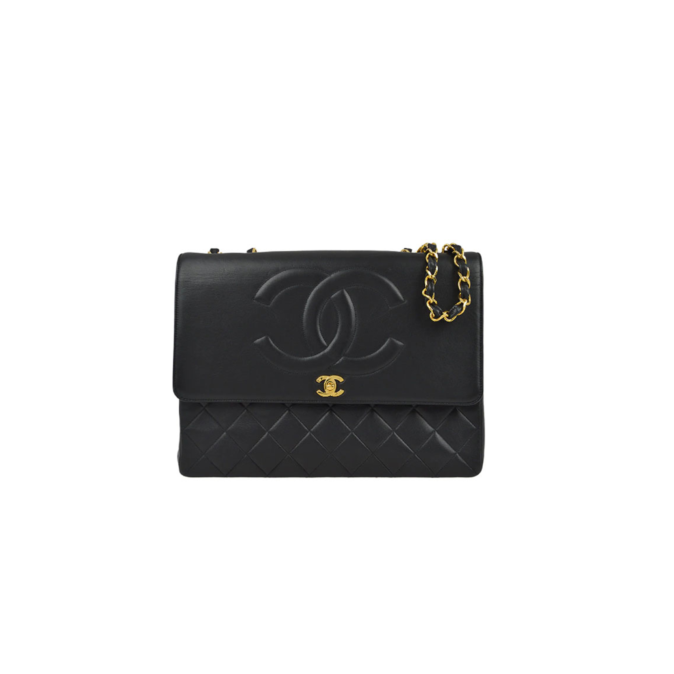 CHANEL MASTER BLACK VINTAGE CC QUILT LEATHER FLAP BAG A2215 (33*23*11cm)